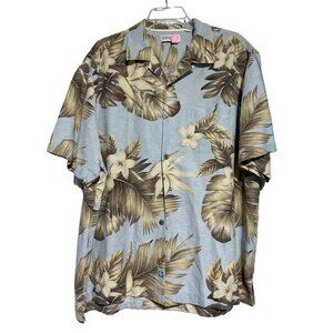 Caribbean Men's Short Sleeve Button Down Floral Summer Shirt Blue Size XL